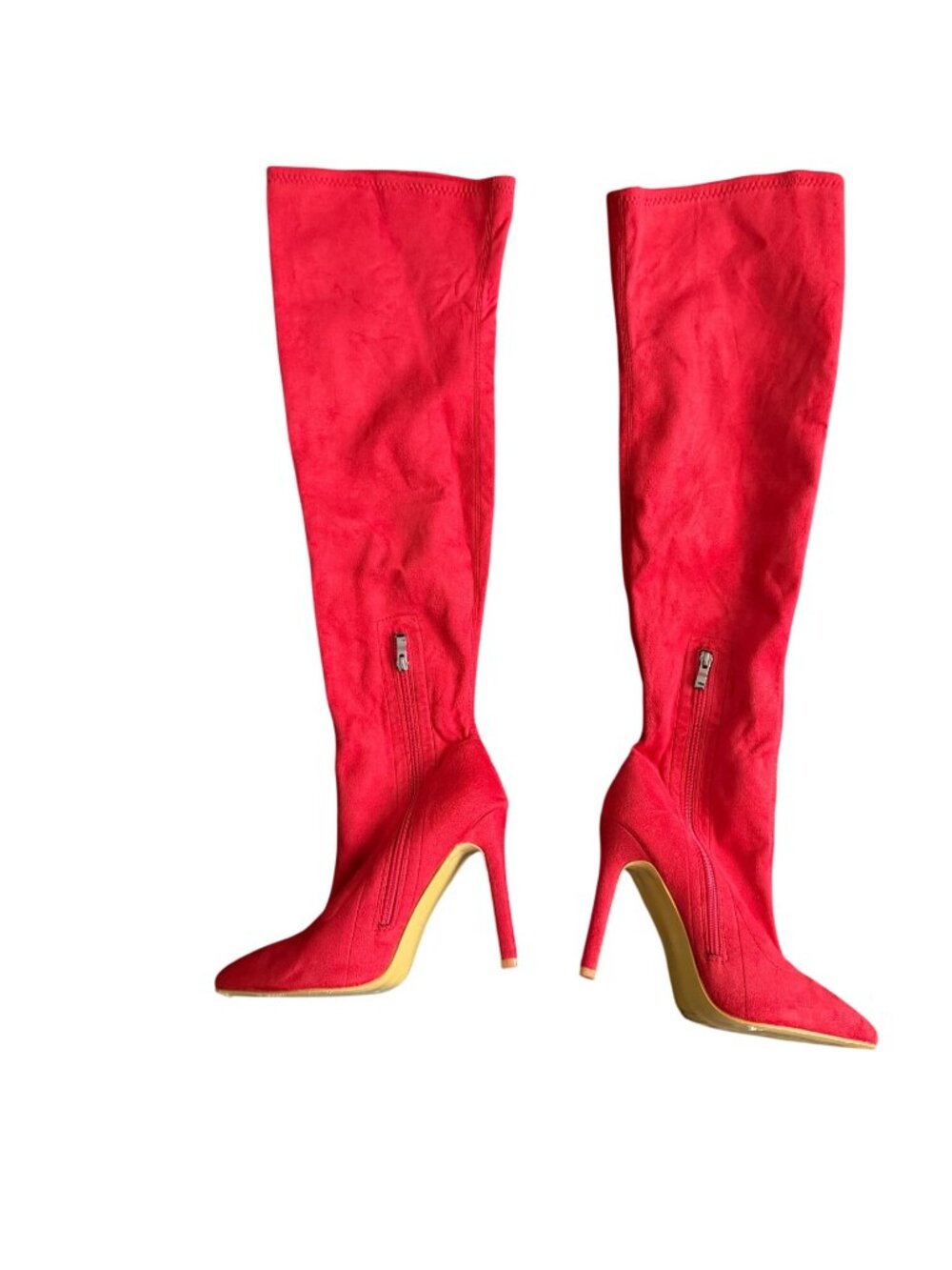 Red Over the Knee Stiletto Heeled Boots With Side Zippers Size 40 - Picture 5 of 5